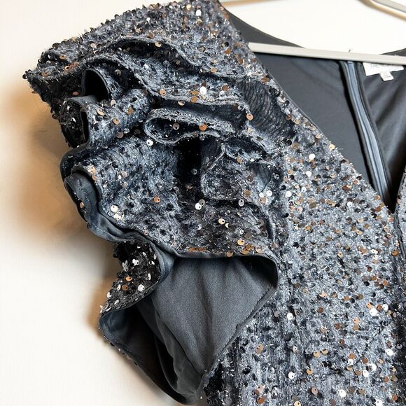 Faeriesty Silver Gray Sequin Formal Gown Bodycon Oversized Ruffle Sleeves Sz 3XL - Picture 5 of 12